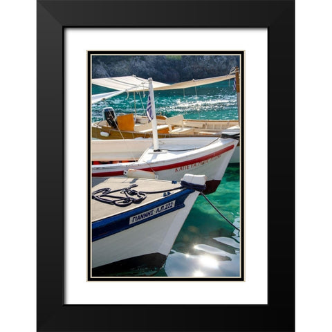 Workboats of Corfu, Greece I Black Modern Wood Framed Art Print with Double Matting by DeNardo, Laura