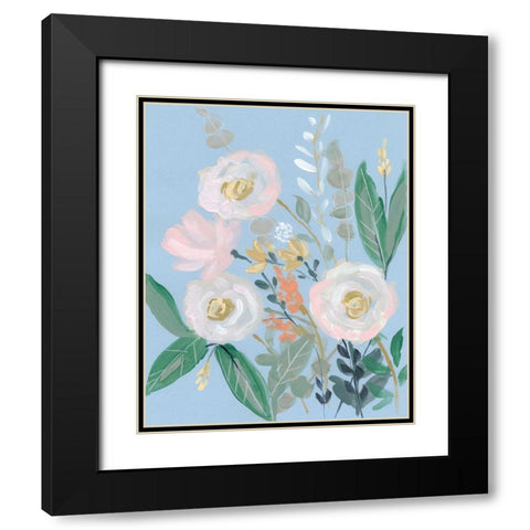 Spring Bouquet on Blue I Black Modern Wood Framed Art Print with Double Matting by Goldberger, Jennifer