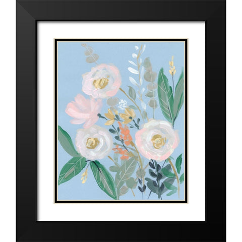 Spring Bouquet on Blue I Black Modern Wood Framed Art Print with Double Matting by Goldberger, Jennifer