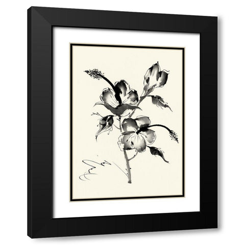 Ink Wash Floral III - Hibiscus Black Modern Wood Framed Art Print with Double Matting by Rae, Nan