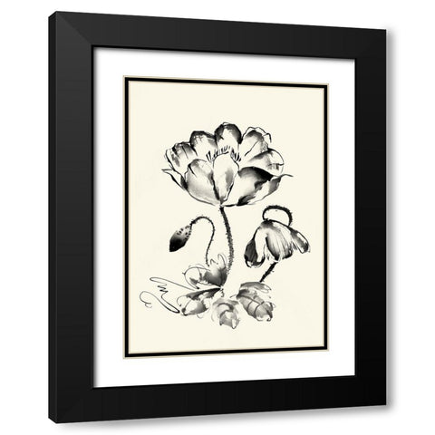 Ink Wash Floral IV - Poppy Black Modern Wood Framed Art Print with Double Matting by Rae, Nan