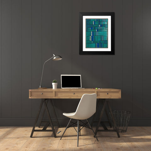Teal Tribal I Black Modern Wood Framed Art Print with Double Matting by Moore, Regina