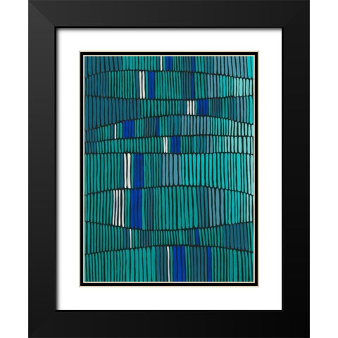 Teal Tribal I Black Modern Wood Framed Art Print with Double Matting by Moore, Regina
