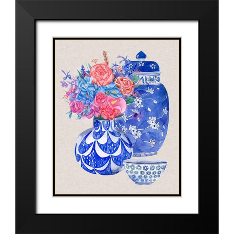 Delft Blue Vases I Black Modern Wood Framed Art Print with Double Matting by Wang, Melissa