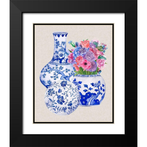 Delft Blue Vases II Black Modern Wood Framed Art Print with Double Matting by Wang, Melissa