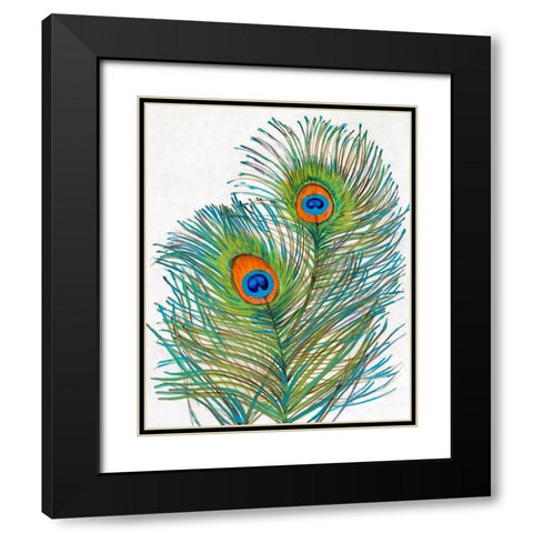 Vivid Peacock Feathers I Black Modern Wood Framed Art Print with Double Matting by OToole, Tim