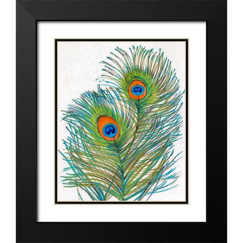 Vivid Peacock Feathers I Black Modern Wood Framed Art Print with Double Matting by OToole, Tim