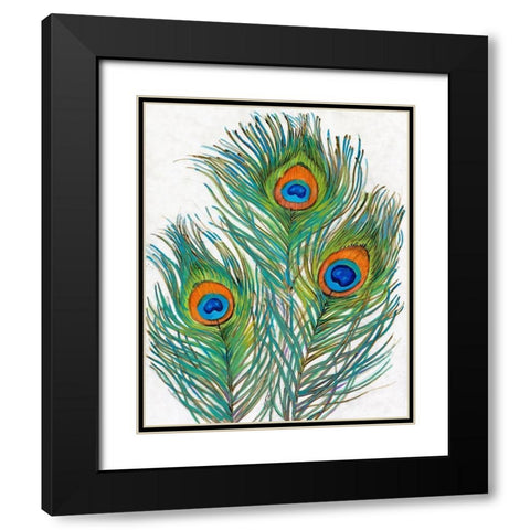 Vivid Peacock Feathers II Black Modern Wood Framed Art Print with Double Matting by OToole, Tim