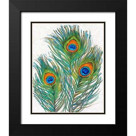 Vivid Peacock Feathers II Black Modern Wood Framed Art Print with Double Matting by OToole, Tim