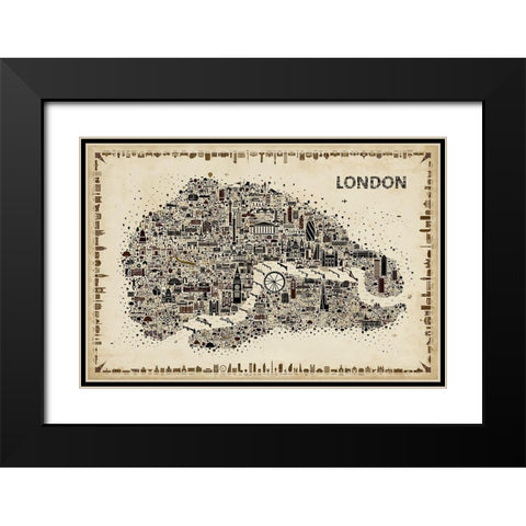 Antique Iconic Cities-London Black Modern Wood Framed Art Print with Double Matting by Esquer, Rafael