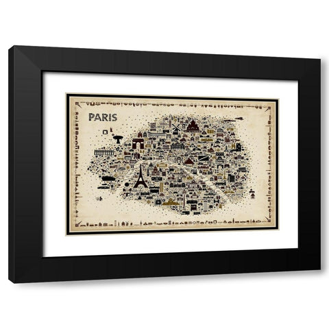 Antique Iconic Cities-Paris Black Modern Wood Framed Art Print with Double Matting by Esquer, Rafael