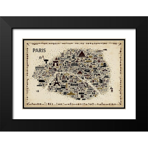 Antique Iconic Cities-Paris Black Modern Wood Framed Art Print with Double Matting by Esquer, Rafael