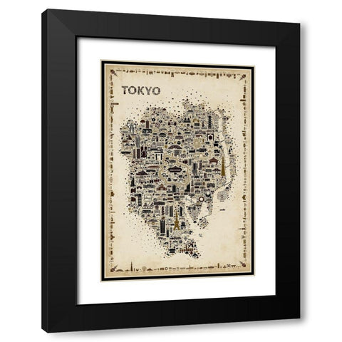 Antique Iconic Cities-Tokyo Black Modern Wood Framed Art Print with Double Matting by Esquer, Rafael