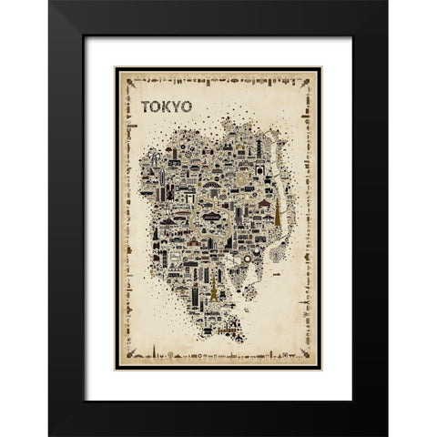 Antique Iconic Cities-Tokyo Black Modern Wood Framed Art Print with Double Matting by Esquer, Rafael