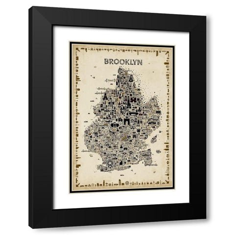 Antique New York Collection-Brooklyn Black Modern Wood Framed Art Print with Double Matting by Esquer, Rafael