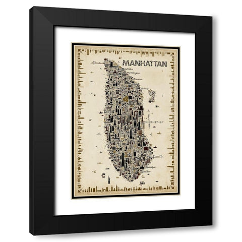 Antique New York Collection-Manhattan Black Modern Wood Framed Art Print with Double Matting by Esquer, Rafael