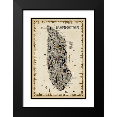 Antique New York Collection-Manhattan Black Modern Wood Framed Art Print with Double Matting by Esquer, Rafael