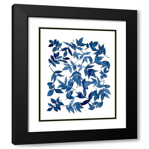 Indigo Fallen Leaves I Black Modern Wood Framed Art Print with Double Matting by Scarvey, Emma