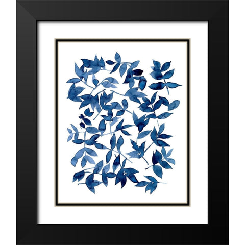 Indigo Fallen Leaves II Black Modern Wood Framed Art Print with Double Matting by Scarvey, Emma