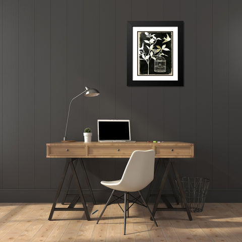 Branch and Bird I Black Modern Wood Framed Art Print with Double Matting by Wang, Melissa