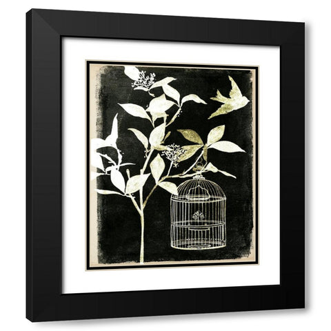 Branch and Bird I Black Modern Wood Framed Art Print with Double Matting by Wang, Melissa