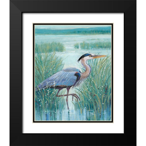 3-UP Wetland Heron I Black Modern Wood Framed Art Print with Double Matting by OToole, Tim