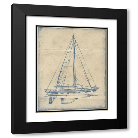 3-UP Yacht Blueprint IV Black Modern Wood Framed Art Print with Double Matting by Harper, Ethan
