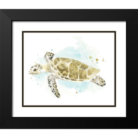 Watercolor Sea Turtle Study II Black Modern Wood Framed Art Print with Double Matting by Vess, June Erica