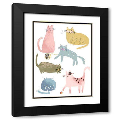 Cat Squad I Black Modern Wood Framed Art Print with Double Matting by Vess, June Erica