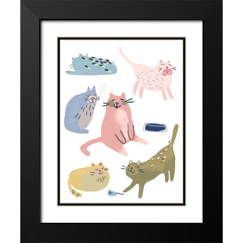 Cat Squad II Black Modern Wood Framed Art Print with Double Matting by Vess, June Erica