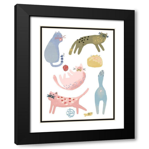 Cat Squad III Black Modern Wood Framed Art Print with Double Matting by Vess, June Erica