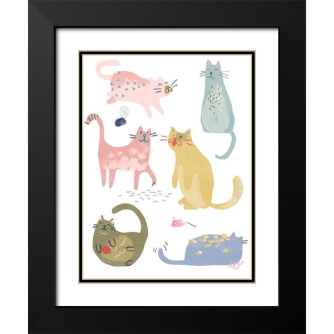 Cat Squad IV Black Modern Wood Framed Art Print with Double Matting by Vess, June Erica