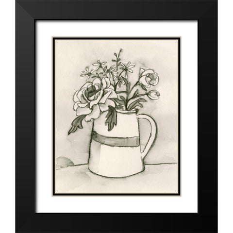 Bouquet Scribble II Black Modern Wood Framed Art Print with Double Matting by Caroline, Emma