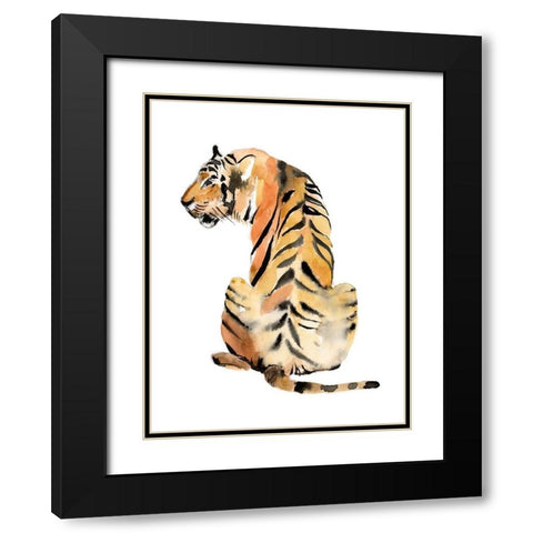 Sitting Tiger II Black Modern Wood Framed Art Print with Double Matting by Goldberger, Jennifer