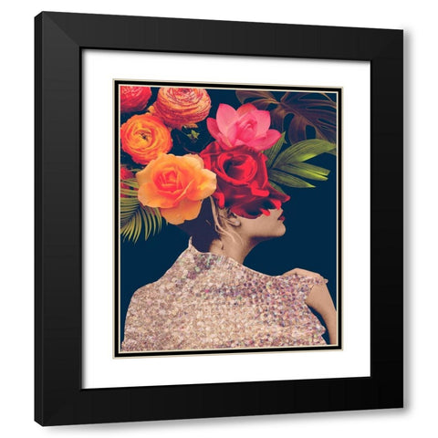 Fleur Collage II Black Modern Wood Framed Art Print with Double Matting by Borges, Victoria