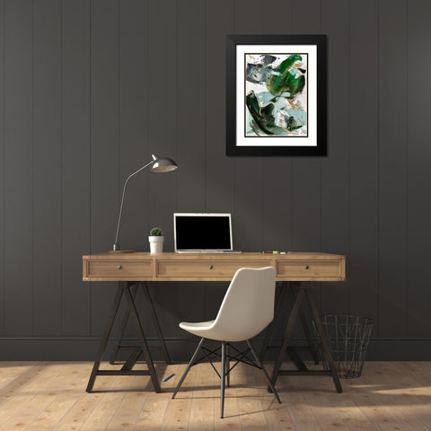 Dark Emerald I Black Modern Wood Framed Art Print with Double Matting by Wang, Melissa
