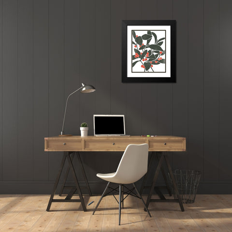 Colorblock Berry Branch I Black Modern Wood Framed Art Print with Double Matting by Scarvey, Emma