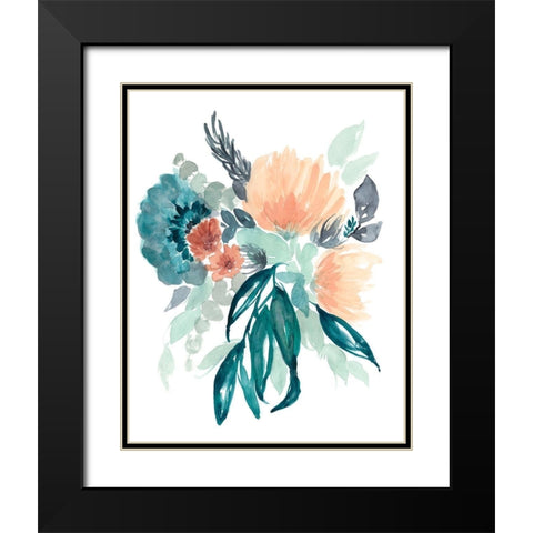 Teal and Peach Bouquet II Black Modern Wood Framed Art Print with Double Matting by Goldberger, Jennifer