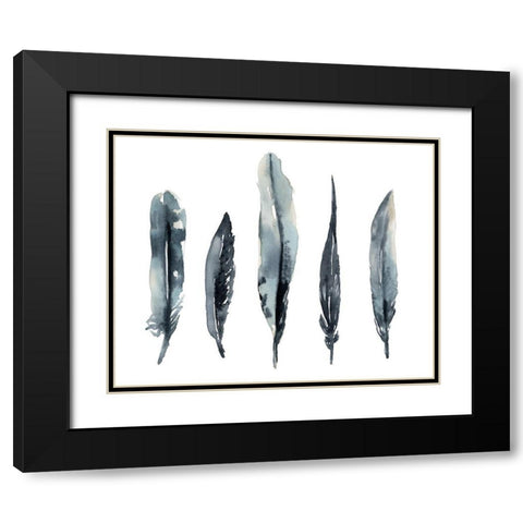 Indigo Feathers I Black Modern Wood Framed Art Print with Double Matting by Goldberger, Jennifer