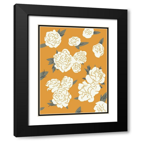 Ivory Peonies on Gold I Black Modern Wood Framed Art Print with Double Matting by Green, Jacob