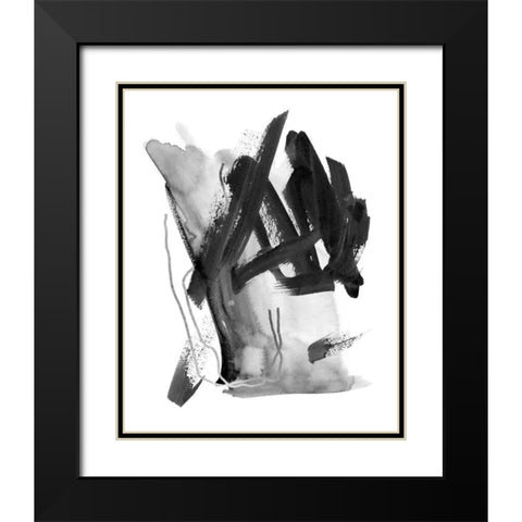 Black and Grey Collide I Black Modern Wood Framed Art Print with Double Matting by Wang, Melissa