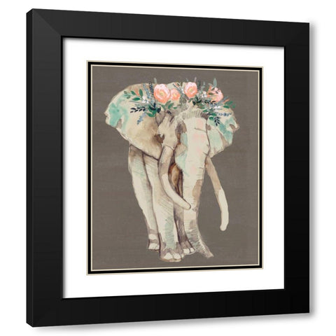 Flower Crown Elephant I Black Modern Wood Framed Art Print with Double Matting by Goldberger, Jennifer