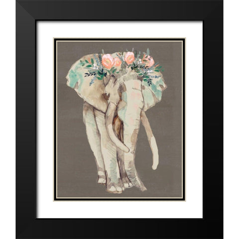 Flower Crown Elephant I Black Modern Wood Framed Art Print with Double Matting by Goldberger, Jennifer