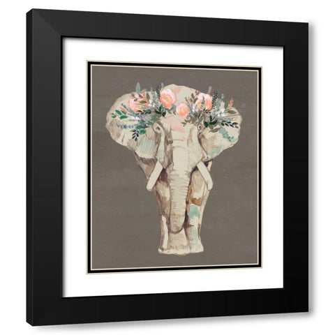 Flower Crown Elephant II Black Modern Wood Framed Art Print with Double Matting by Goldberger, Jennifer