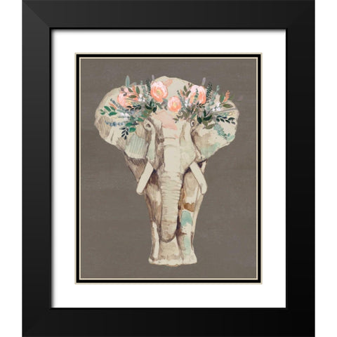 Flower Crown Elephant II Black Modern Wood Framed Art Print with Double Matting by Goldberger, Jennifer