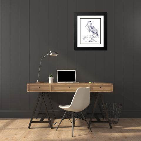 Indigo Heron I Black Modern Wood Framed Art Print with Double Matting by Wang, Melissa