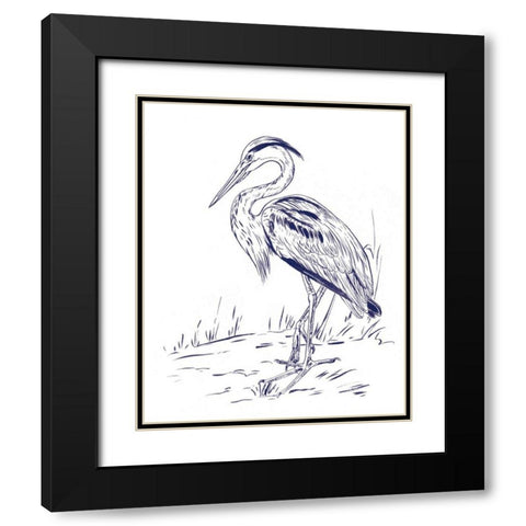 Indigo Heron I Black Modern Wood Framed Art Print with Double Matting by Wang, Melissa