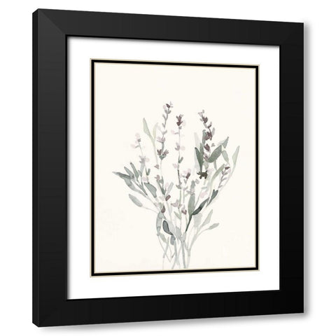Delicate Sage Botanical V Black Modern Wood Framed Art Print with Double Matting by Caroline, Emma