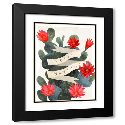 Desert Christmas Cactus I Black Modern Wood Framed Art Print with Double Matting by Barnes, Victoria