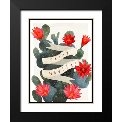 Desert Christmas Cactus I Black Modern Wood Framed Art Print with Double Matting by Barnes, Victoria